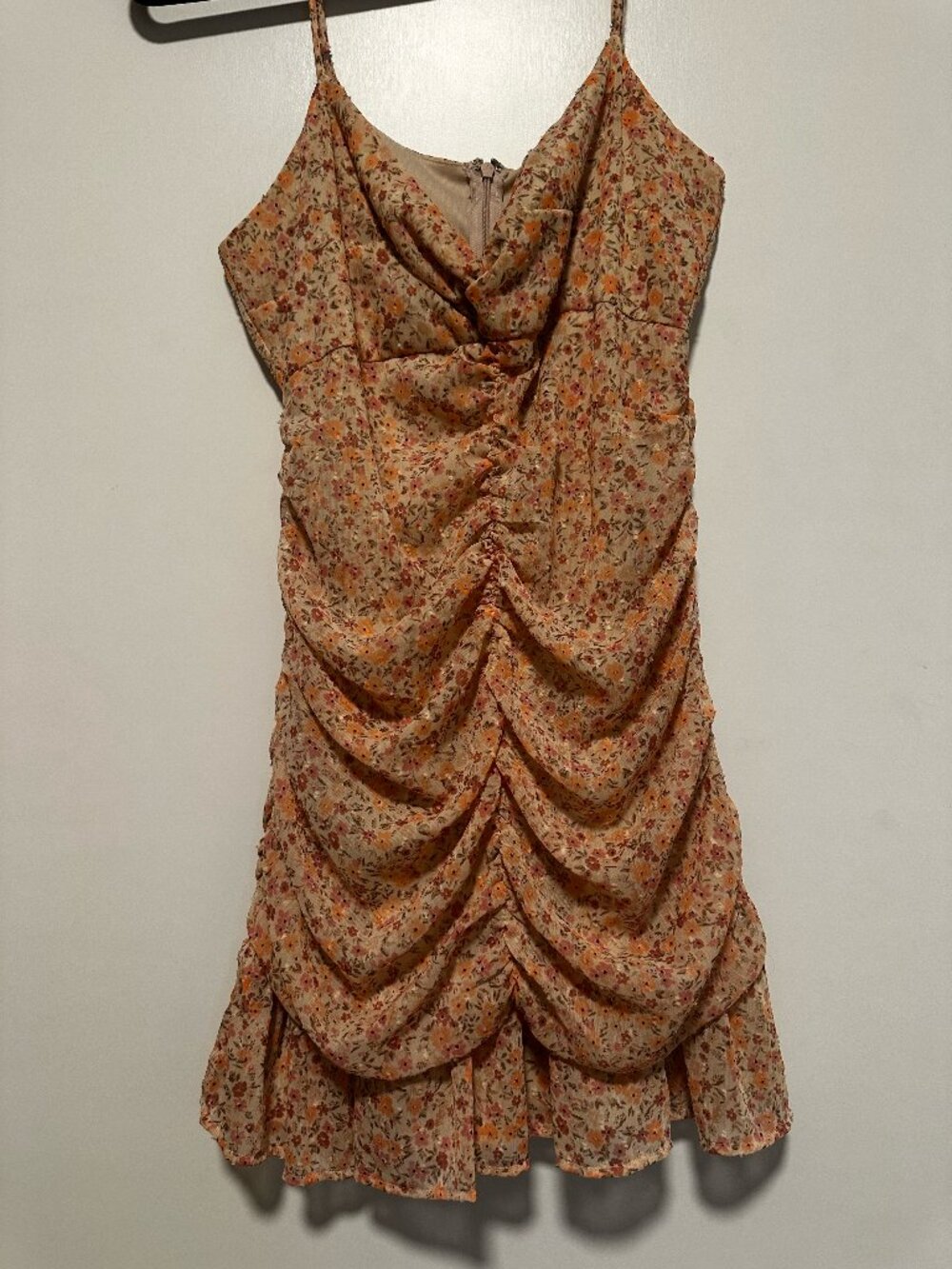 Lush Ruched Floral Mini Dress